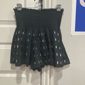 QUEEN OF SPARKLES Black High Waist Shorts with Silver Details